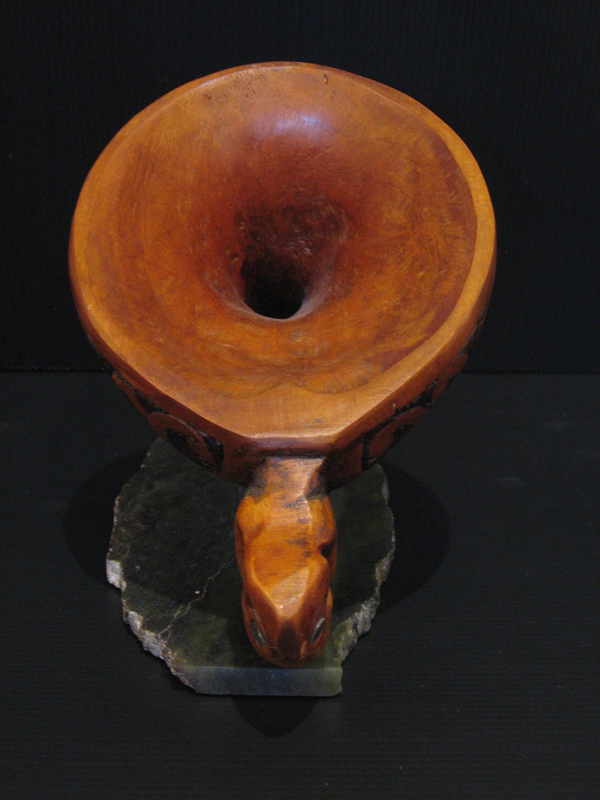 Top View New Zealand Maori Taonga Korere Feeding Funnel Wood Carving by Gary Holder Silver Fern Gallery
