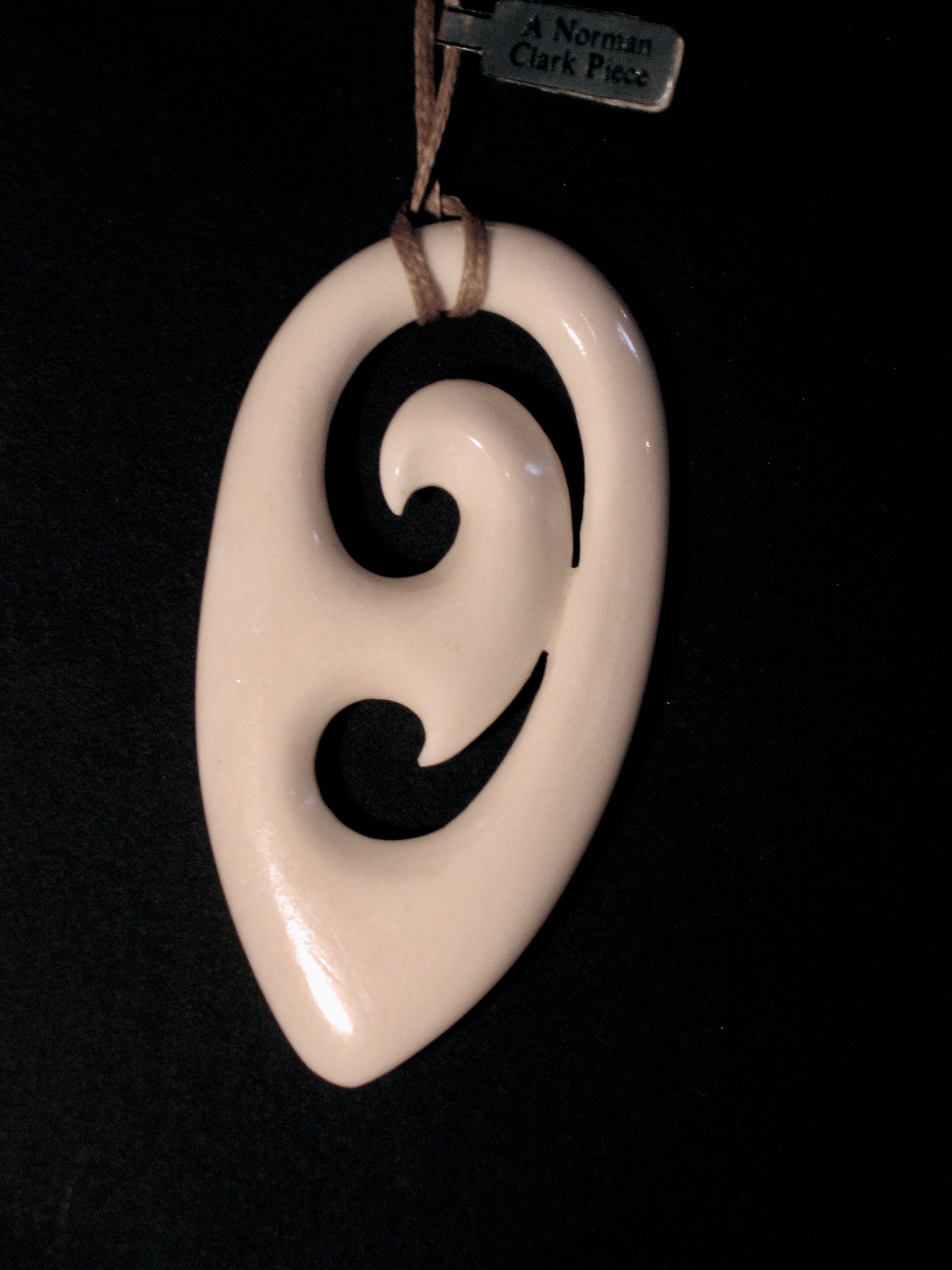 New Zealand Maori Bone Pendant No103 by Norman Clark Silver Fern Gallery 