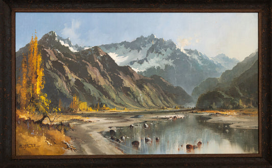 Framed Oil Painting by renowned landscape artist Neil J Bartlett of Matukituki near Wanaka in the Autumn Silver Fern Gallery