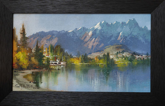 Framed Oil Painting by Neil J Bartlett Queenstown Bay NZ Silver Fern Gallery