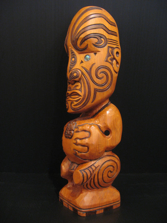 Side view New Zealand Maori Tekoteko Wood Carving by Jason Holder Silver Fern Gallery