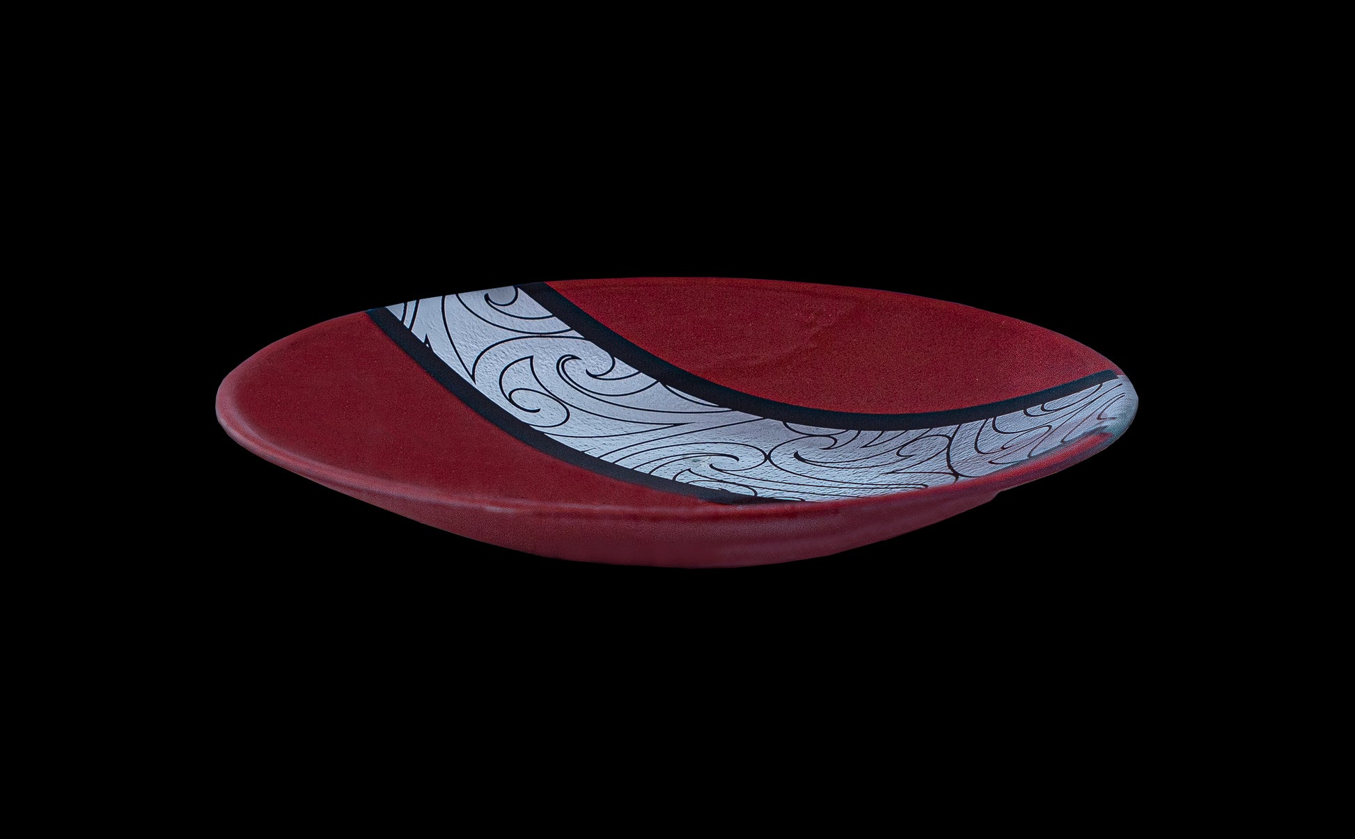 Fused Glass Bowl by Maori Boy Glassware Rongo Design (red and black) Silver Fern Gallery
