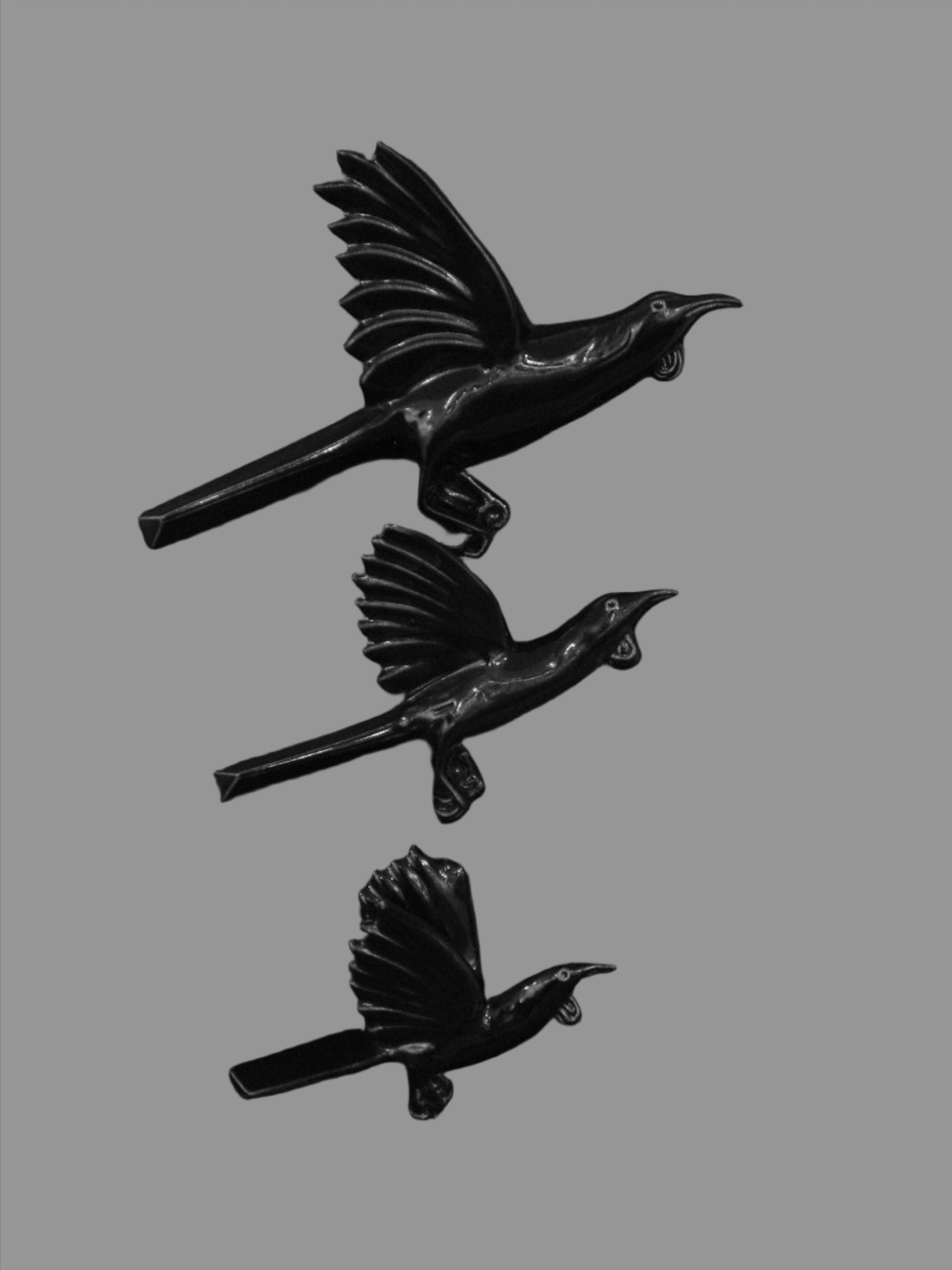 Ceramic Tui In Flight (Set of 3) by Bob Steiner Silver Fern Gallery