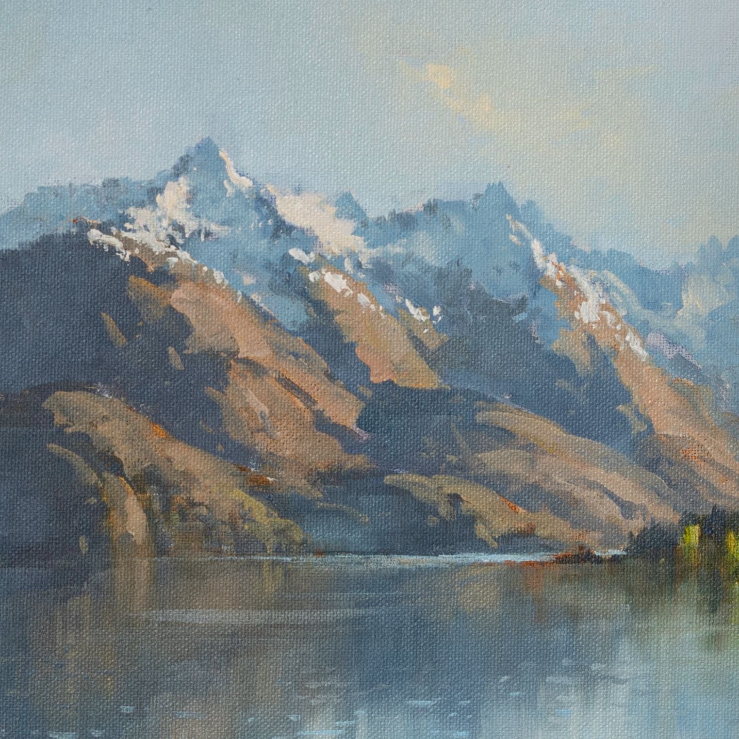 Partial detail of Oil Painting by renowned landscape artist Neil J Bartlett of Lake Wanaka near Queenstown Silver Fern Gallery