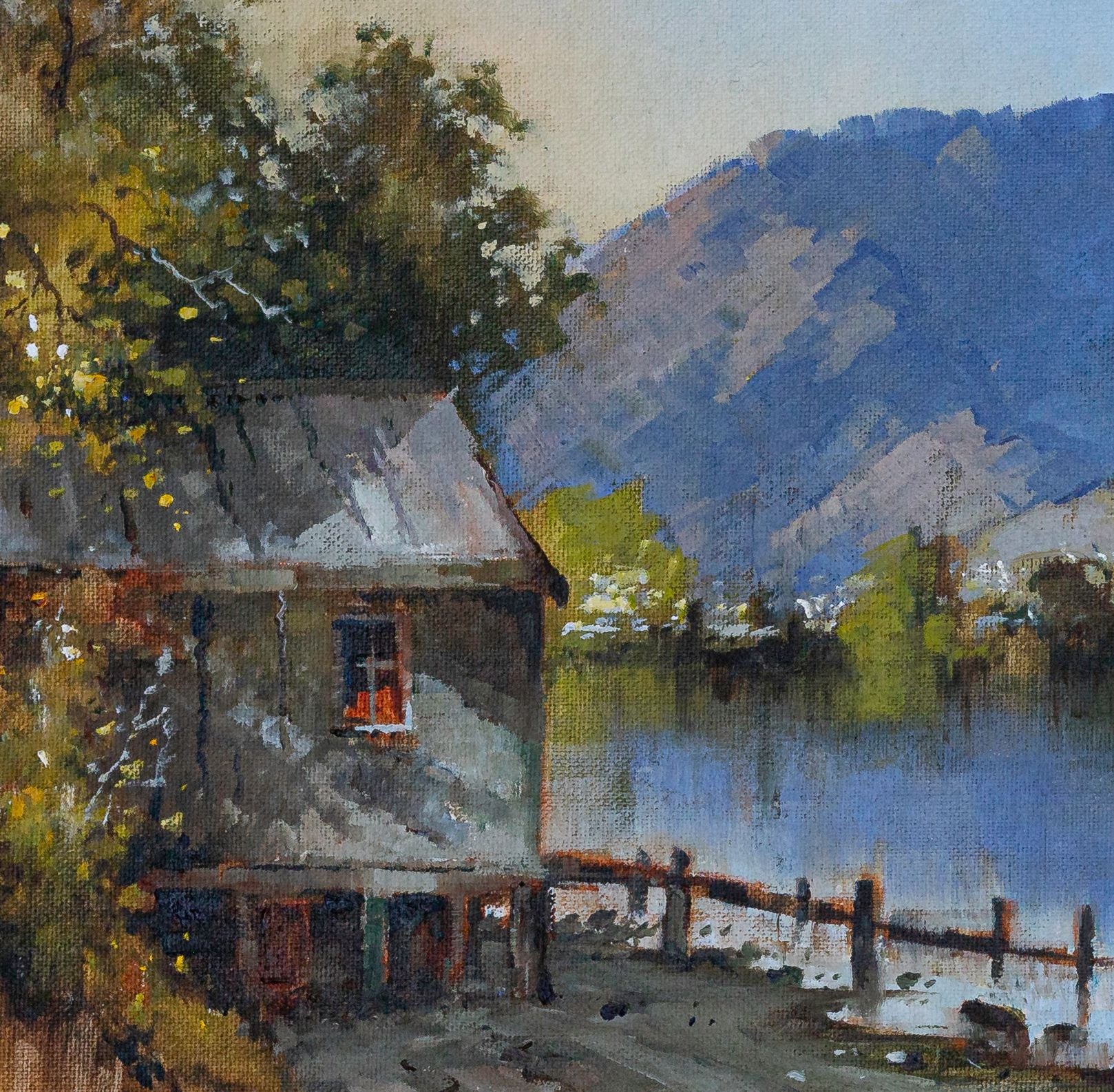 Partial detail of Oil Painting by renowned landscape artist Neil J Bartlett of TSS Earnslaw Lake Wakatipu Queenstown Silver Fern Gallery