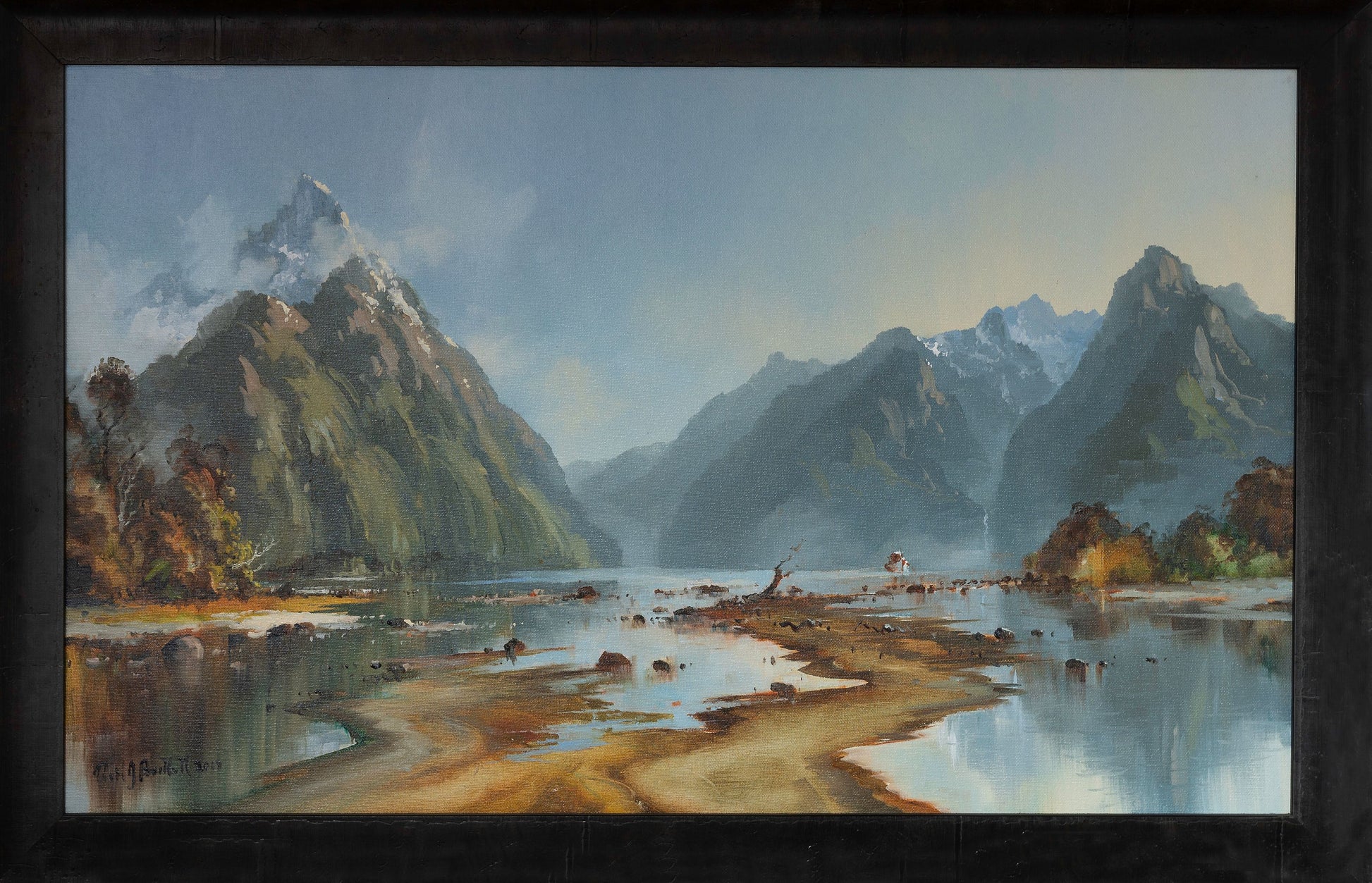 Framed Oil Painting by Neil J Bartlett Mitre Peak Milford Sound Silver Fern Gallery