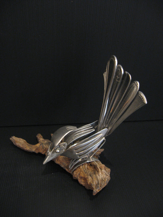 Sculpture from Cutlery Piwakawaka (Fantail) by Nathan Hull Silver Fern Gallery