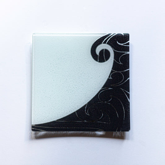 Fused Glass Platter by Maori Boy Koru Furl Design Small Silver Fern Gallery