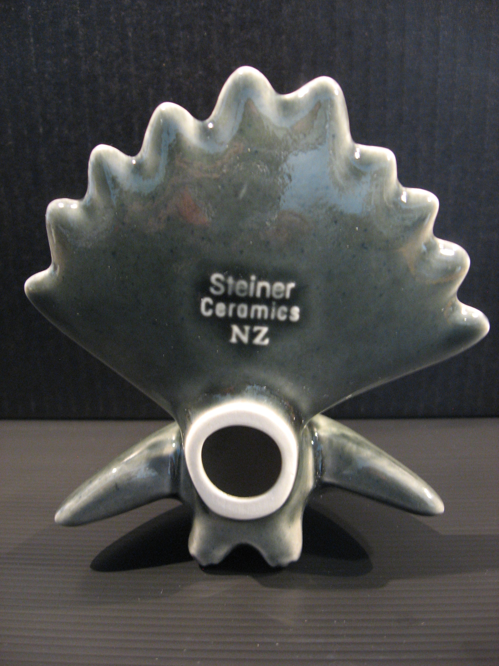 Back view of Ceramic Piwakawaka (Fantail) by Bob Steiner (black) Silver Fern Gallery