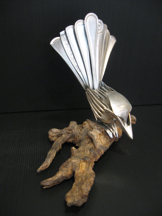 Sculpture from Cutlery Piwakawaka (Fantail) by Nathan Hull Silver Fern Gallery