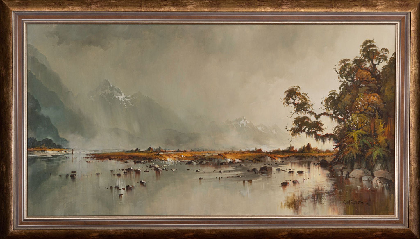 Framed Oil Painting by Neil J Bartlett Rain Shower Eglinton Valley Fiordland Silver Fern Gallery