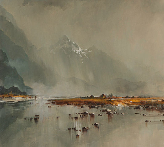 Partial detail of Framed Oil Painting by Neil J Bartlett Rain Shower Eglinton Valley Fiordland Silver Fern Gallery