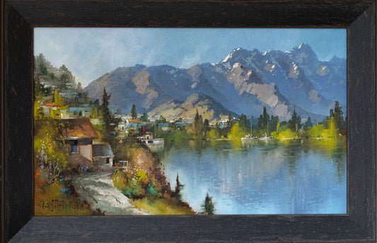 Framed Oil Painting by Neil J Bartlett Queenstown Bay New Zealand Silver Fern Gallery