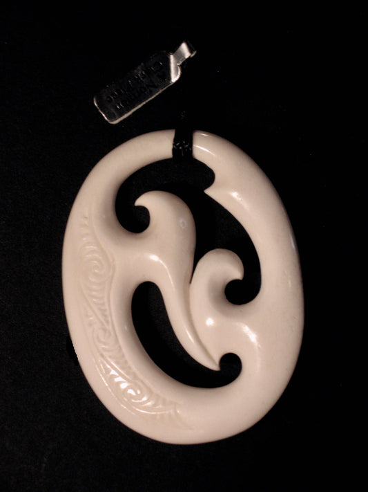 New Zealand Maori Bone Pendant No107 by Norman Clark Silver Fern Gallery 