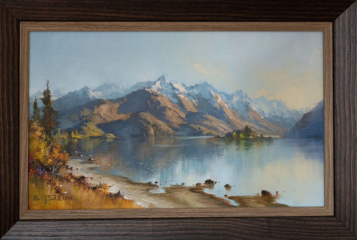 Framed Oil Painting by renowned landscape artist Neil J Bartlett of  Lake Wanaka near Queenstown Silver Fern Gallery