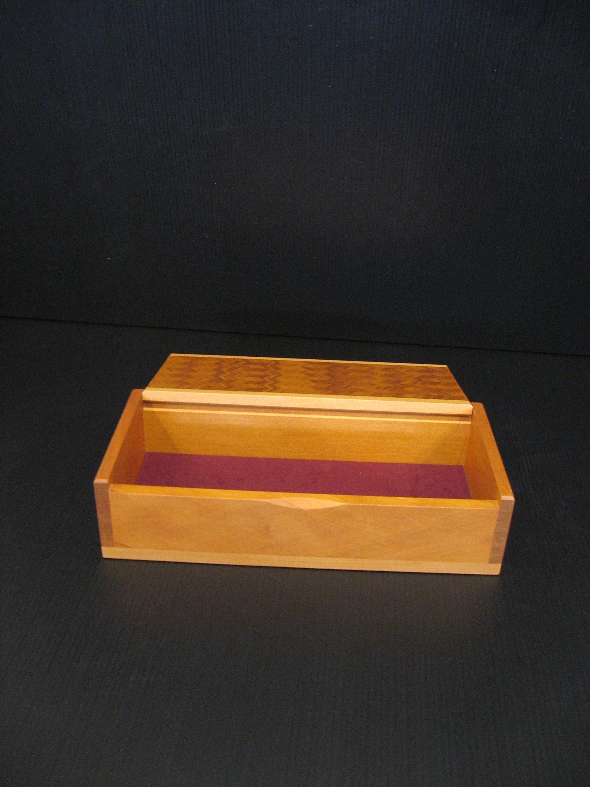 Fully opened Kauri Wooden Zigzag Patterned Jewellery Box by Timber Arts NZ Silver Fern Gallery
