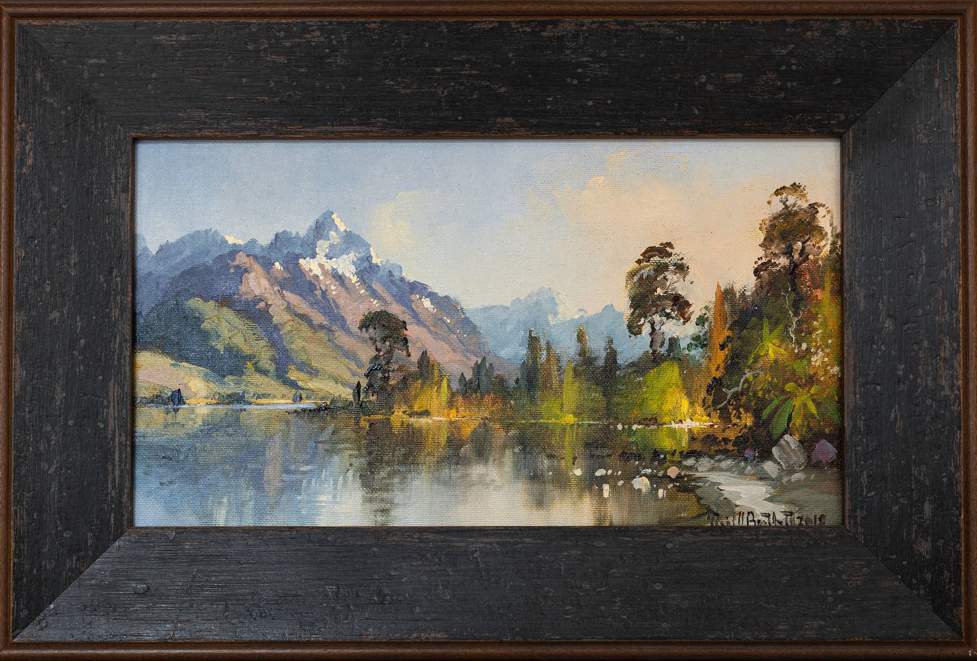 Framed Oil Painting by Neil J Bartlett Mount Bonpland Lake Wakatipu Queenstown New Zealand Silver Fern Gallery