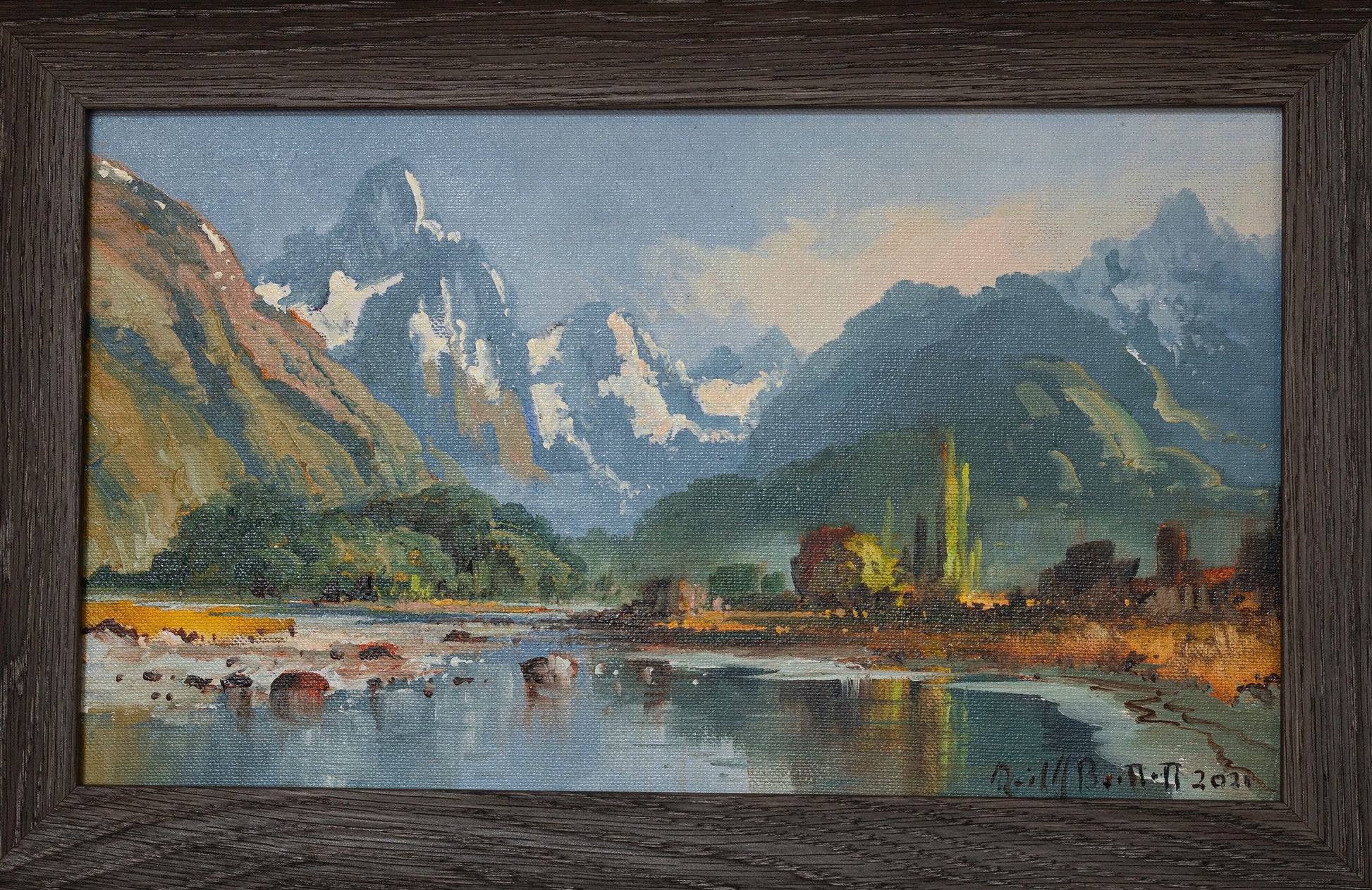 Framed Oil Painting by renowned landscape artist Neil J Bartlett Dart Valley near Queenstown NZ Silver Fern Gallery