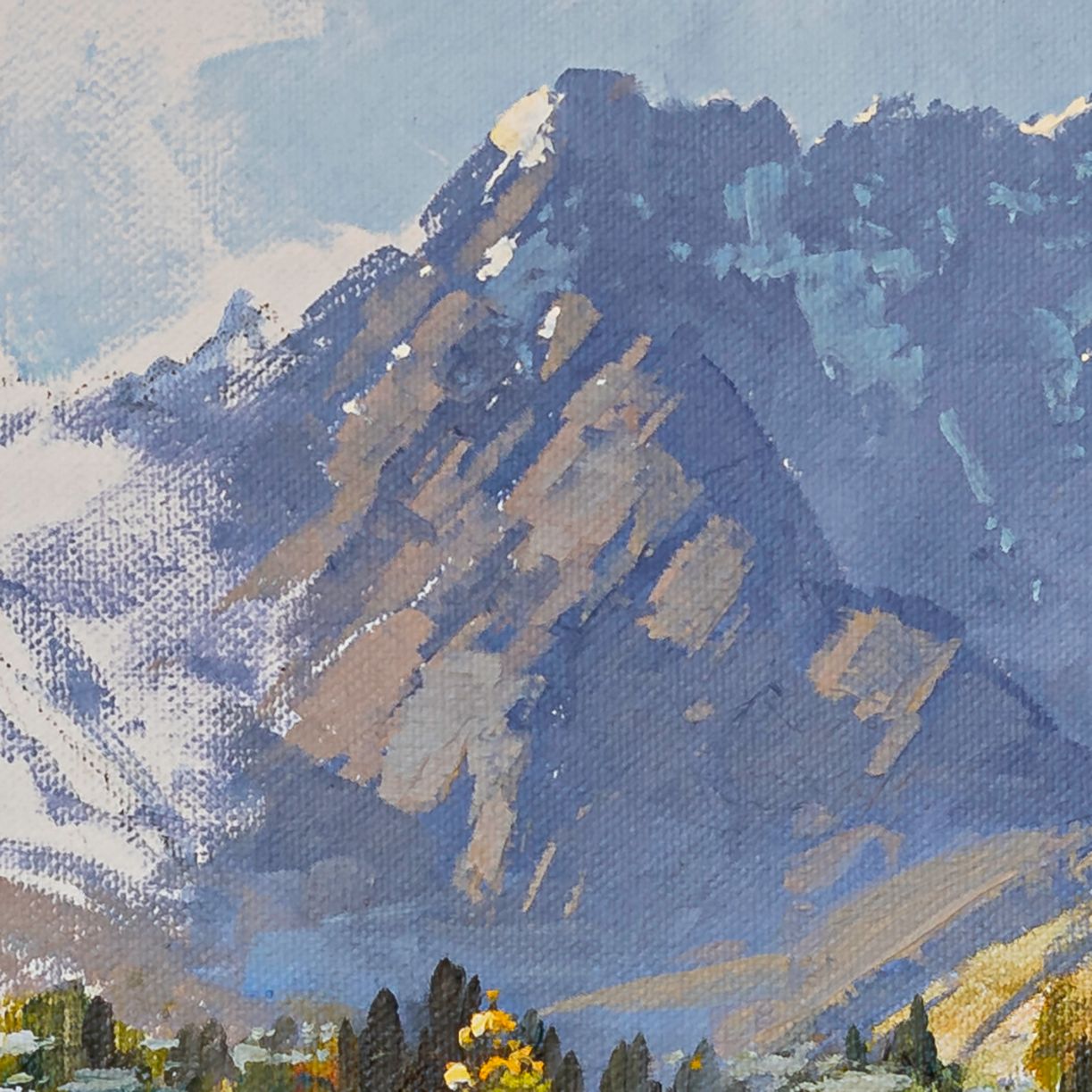 Partial detail of Oil Painting by Neil J Bartlett Remarkables Mountain Range Queenstown New Zealand Silver Fern Gallery