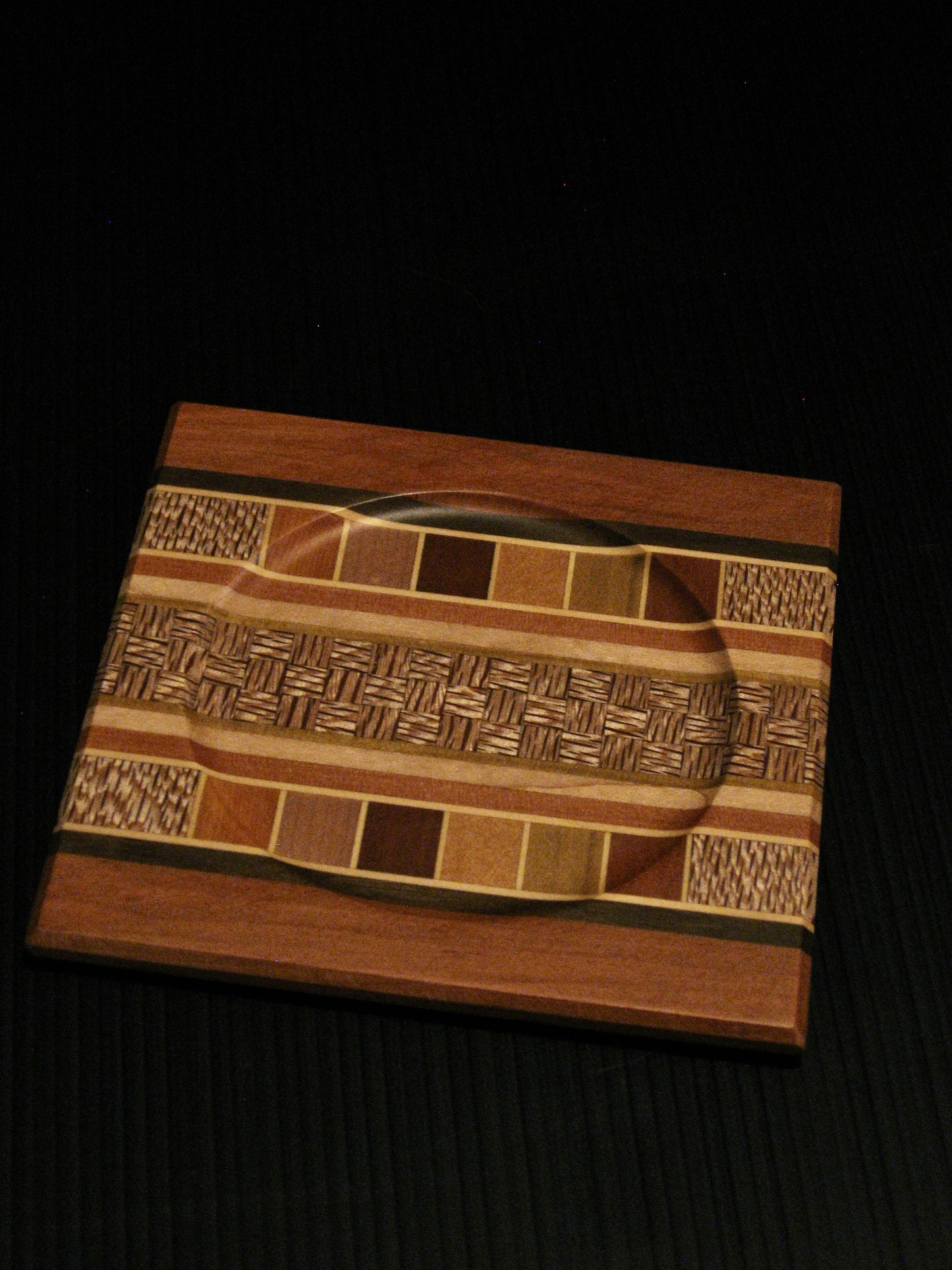 Coaster showing many NZ Native Timbers with totara wood border by Timber Arts Silver Fern Gallery