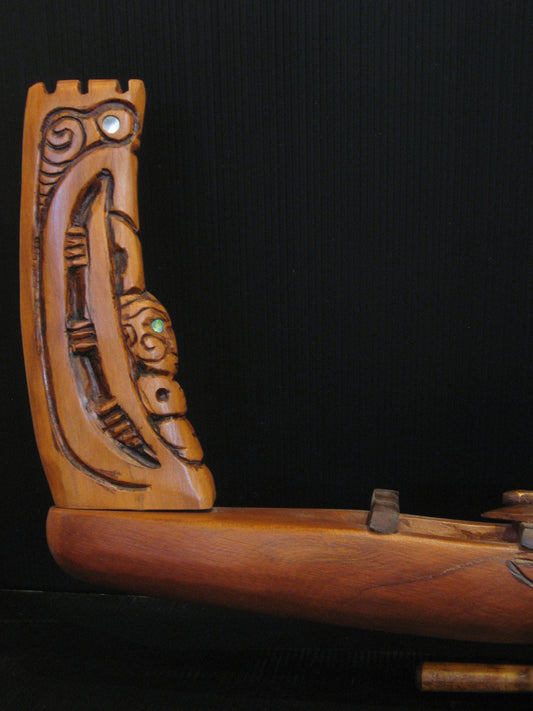 New Zealand Maori Waka Taua Canoe Wood Carving by Gary Holder Silver Fern Gallery
