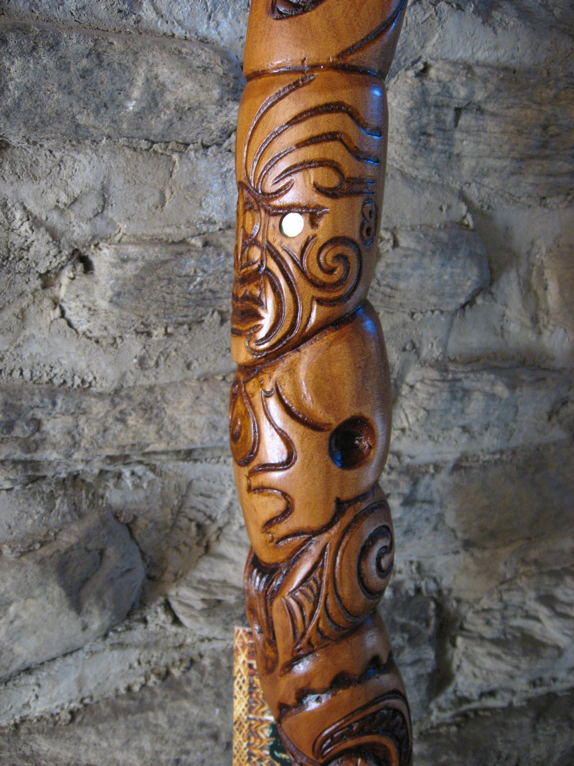 Close detail of Hand Carved Tokotoko by Jason Holder Silver Fern Gallery