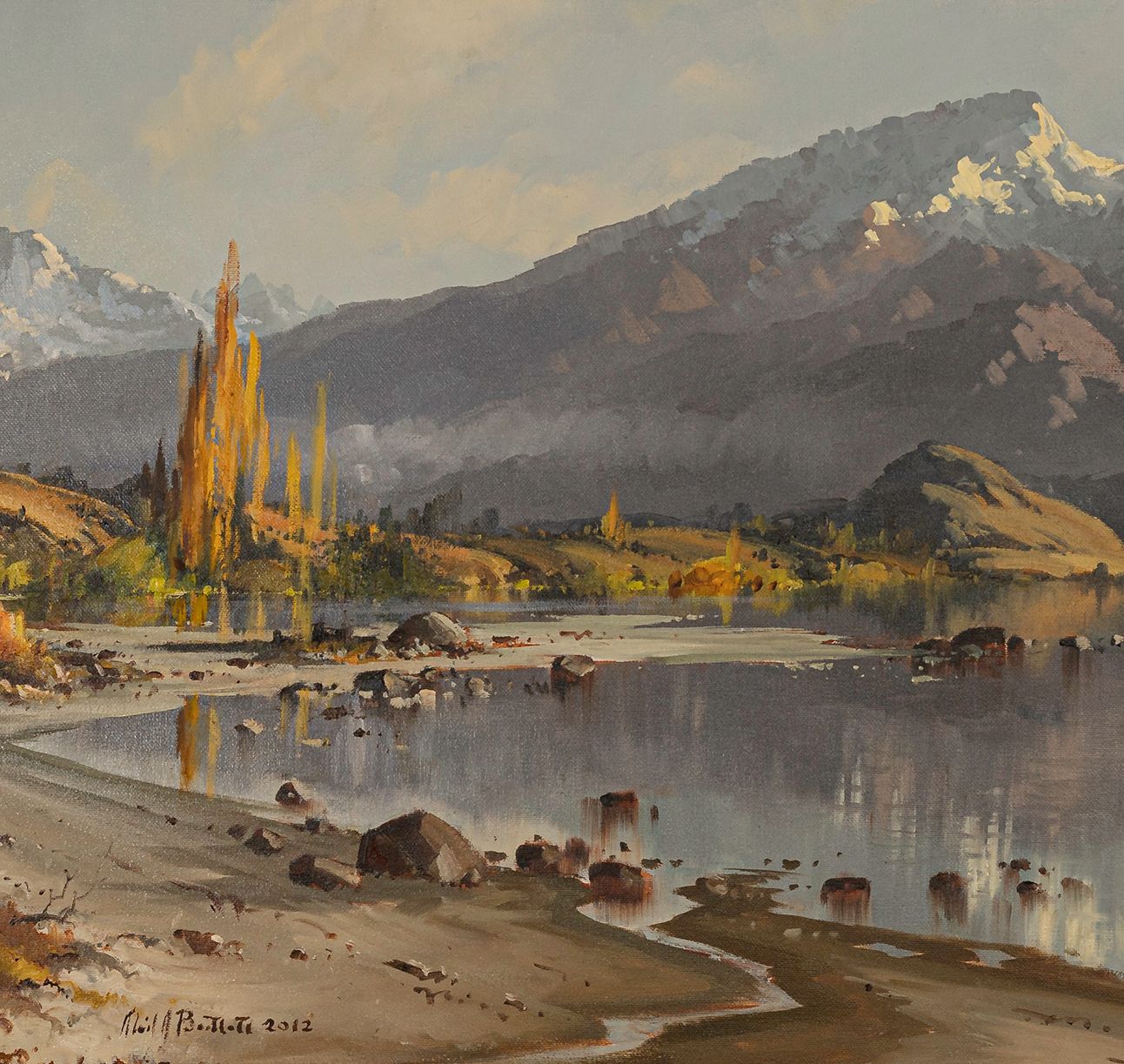 Partial detail of Framed Oil Painting by Neil J Bartlett Wanaka NZ Silver Fern Gallery