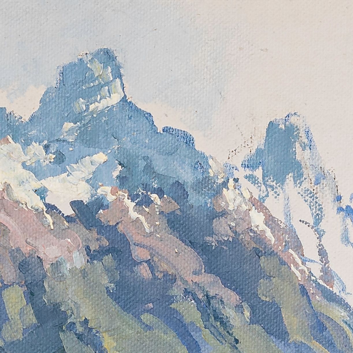 Partial detail of Oil Painting by renowned landscape artist Neil J Bartlett of Diamond Lake Glenorchy New Zealand Silver Fern Gallery