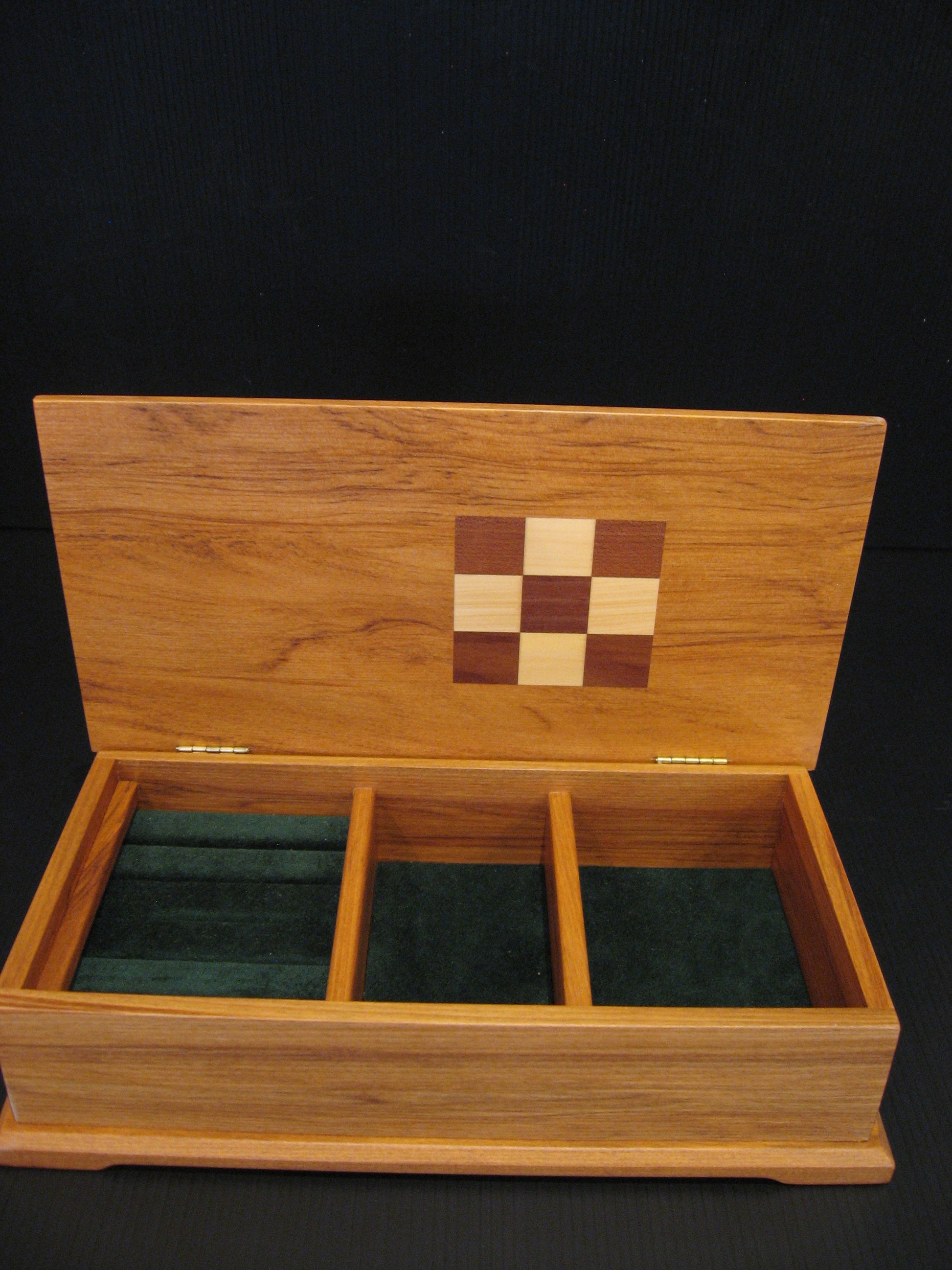Inside of Rimu Wood Jewellery Box with Inlaid Wood from Native Timbers by Timber Arts NZ Silver Fern Gallery