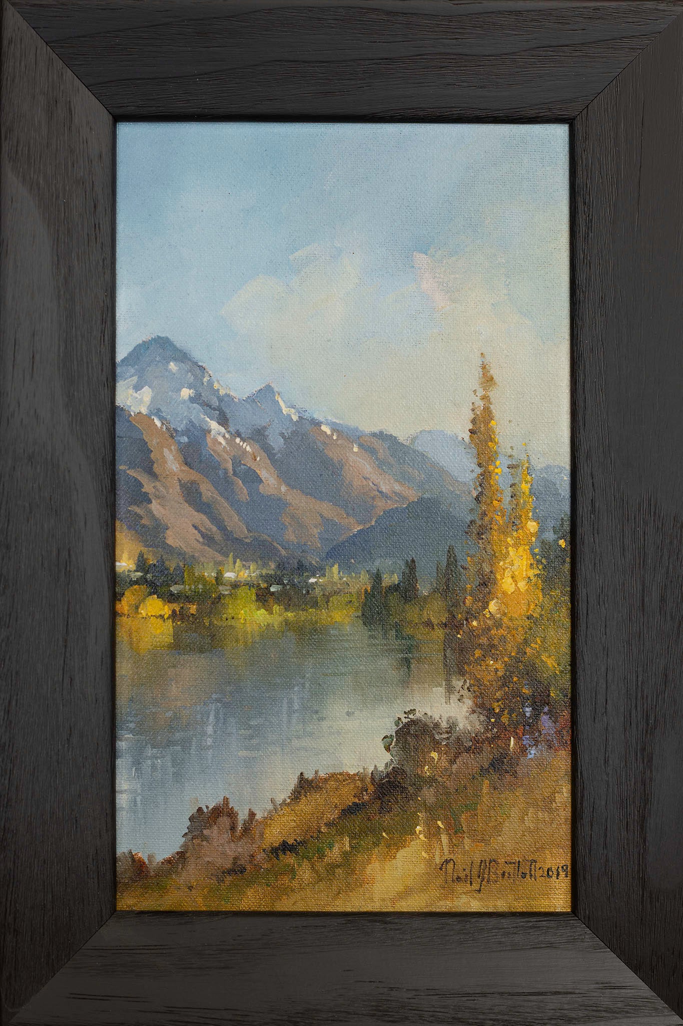 Framed Oil Painting by renowned landscape artist Neil J Bartlett of Autumn at Lake Hayes near Queenstown NZ Silver Fern Gallery