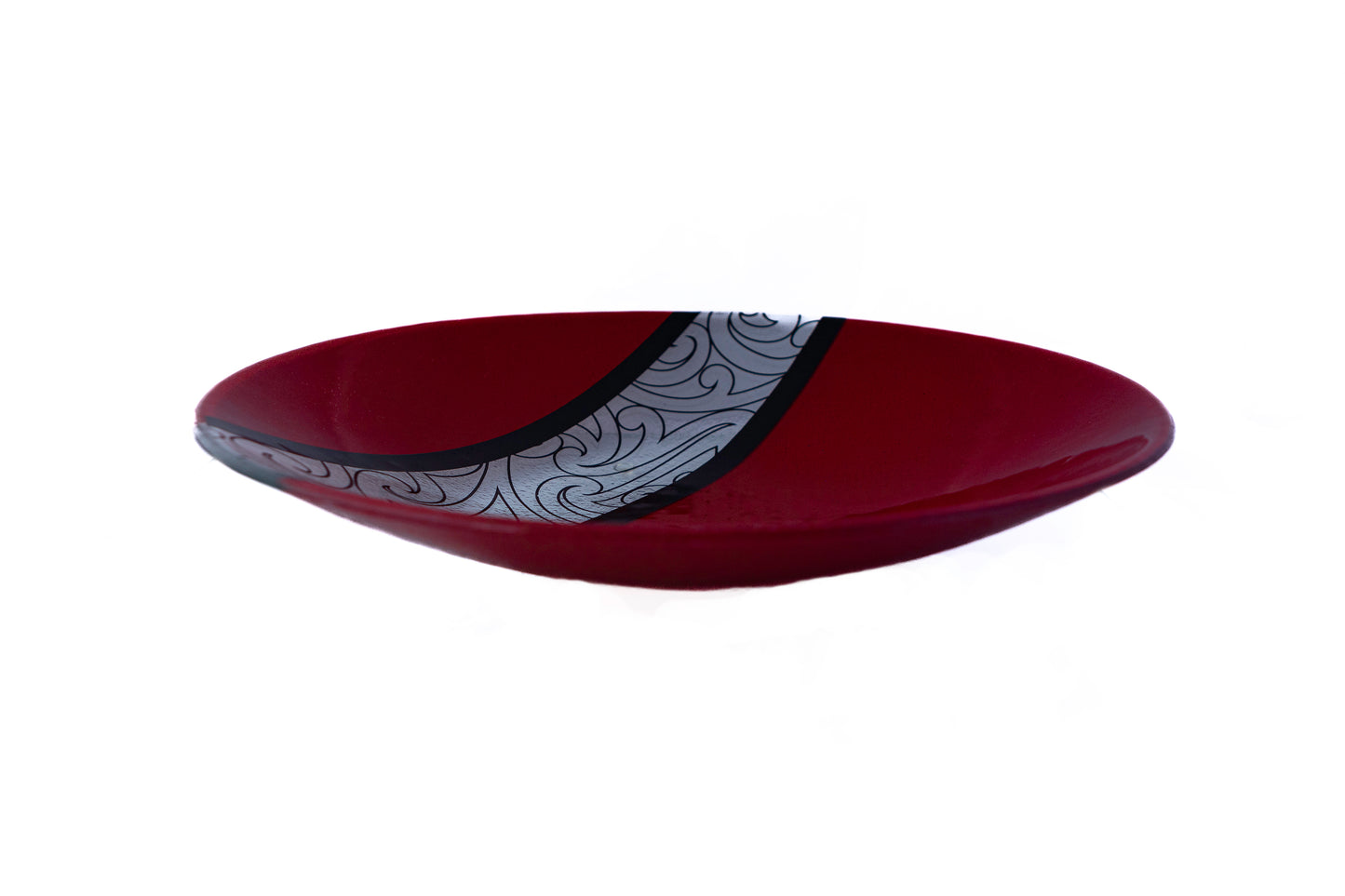 Fused Glass Large Bowl by Maori Boy - Rongo Design (red and black) Silver Fern Gallery