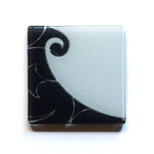 Detail of Fused Glass Coaster Set by Maori Boy Koru Furl Design Silver Fern Gallery