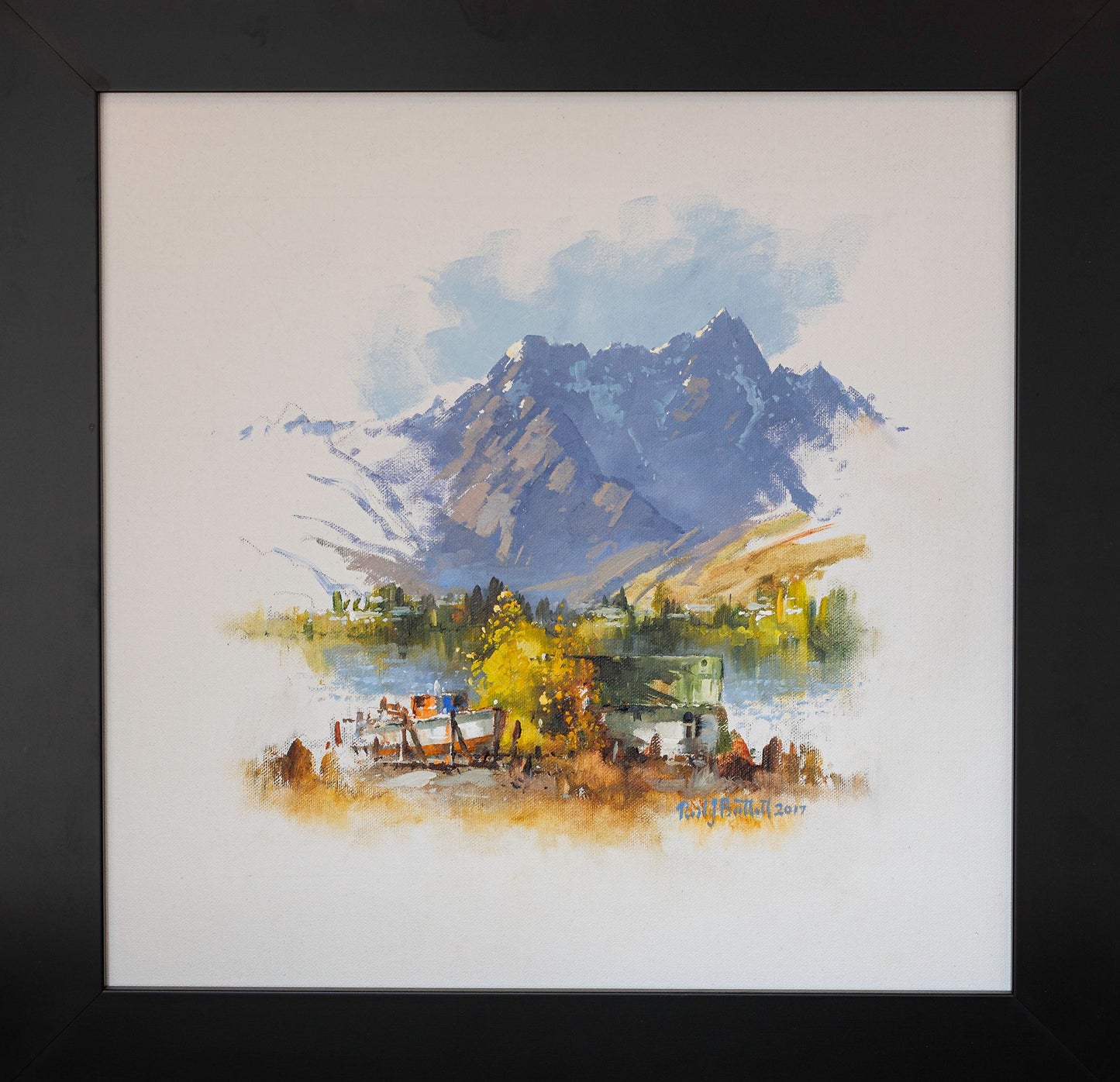 Framed Oil Painting by Neil J Bartlett Remarkables Mountain Range Queenstown New Zealand Silver Fern Gallery
