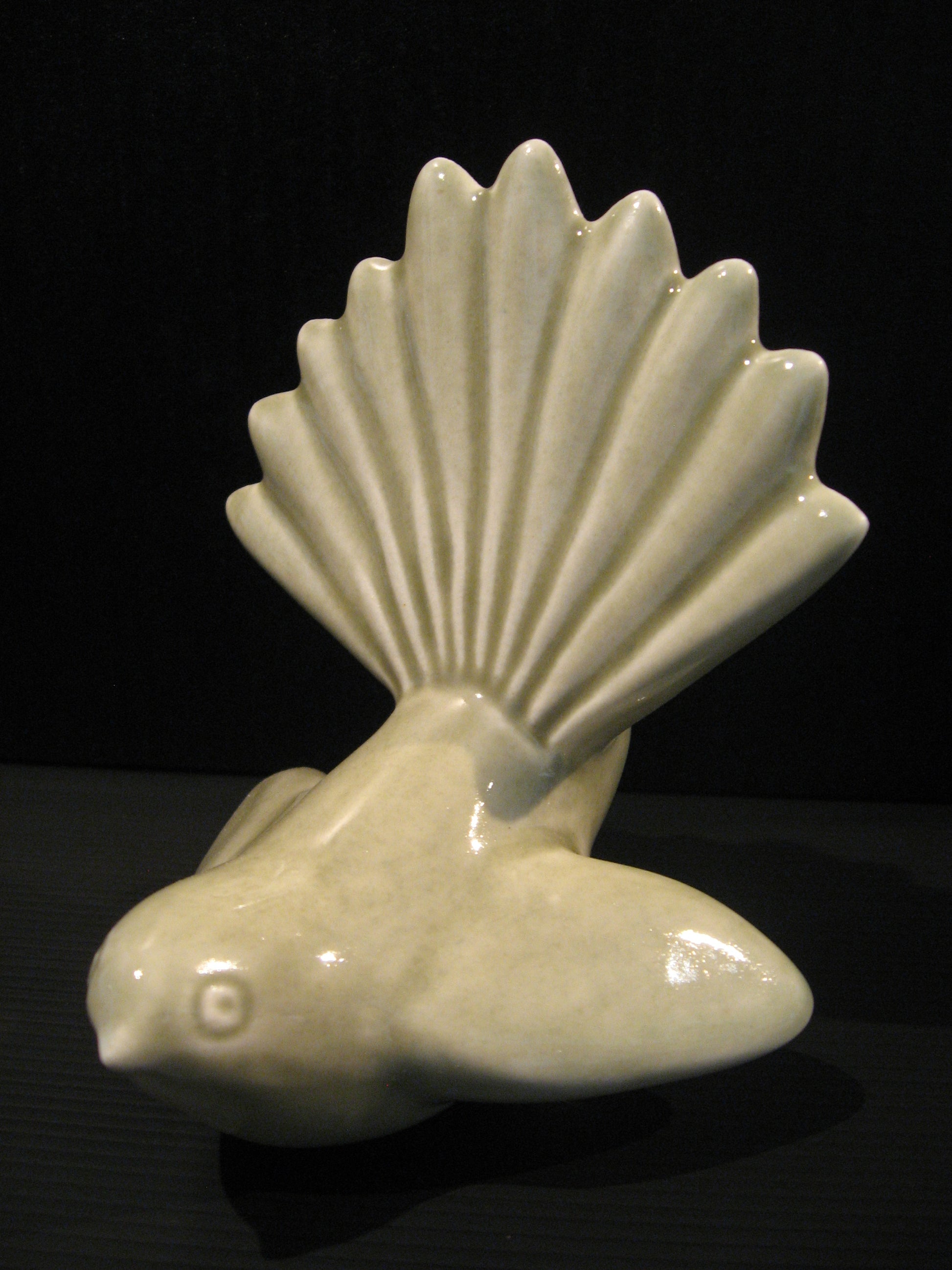 Ceramic Piwakawaka (Fantail) by Bob Steiner (celadon green) Silver Fern Gallery