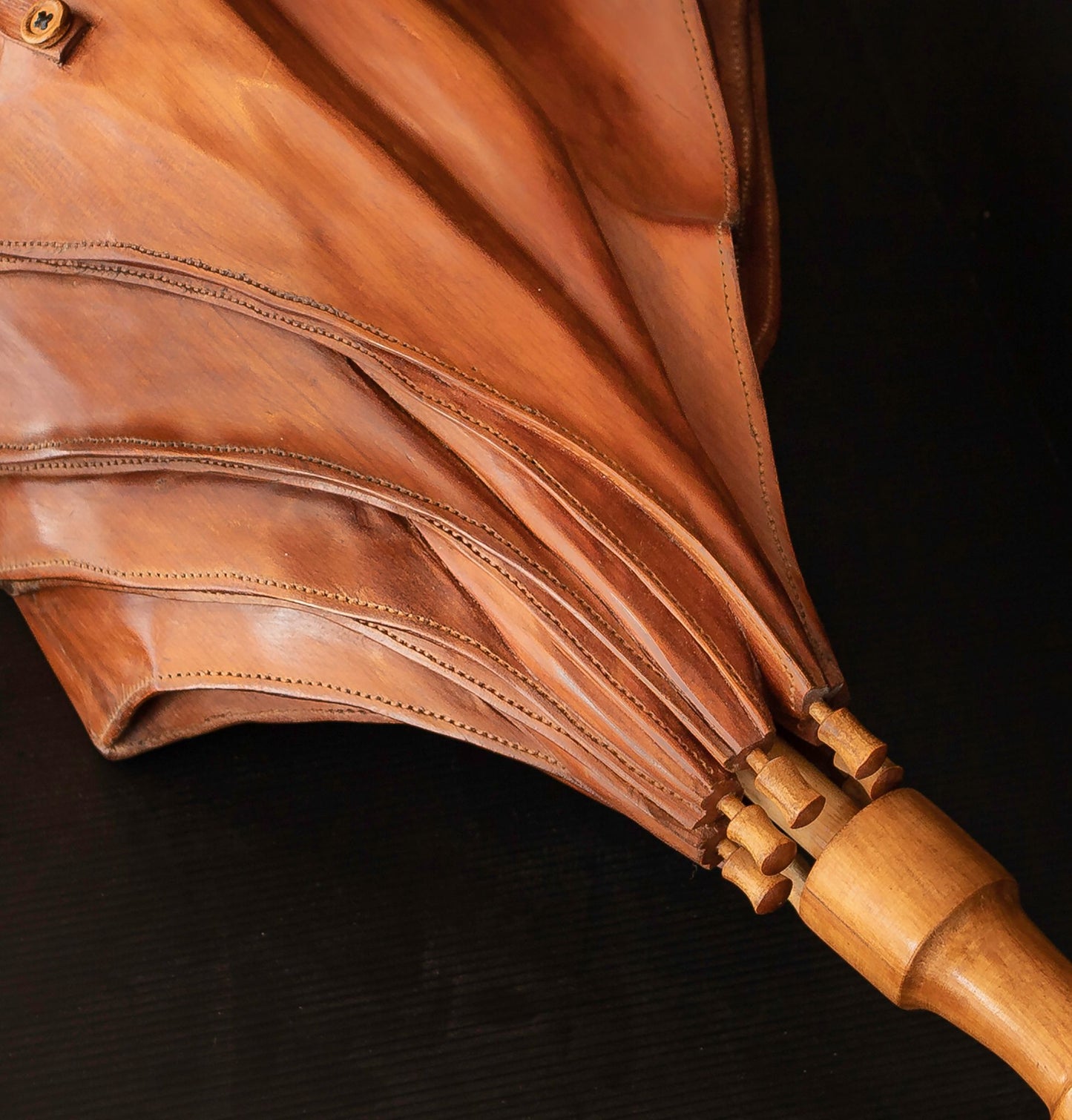 Hand Carved Wooden Umbrella  Detail by Kevin McCardell Silver Fern Gallery