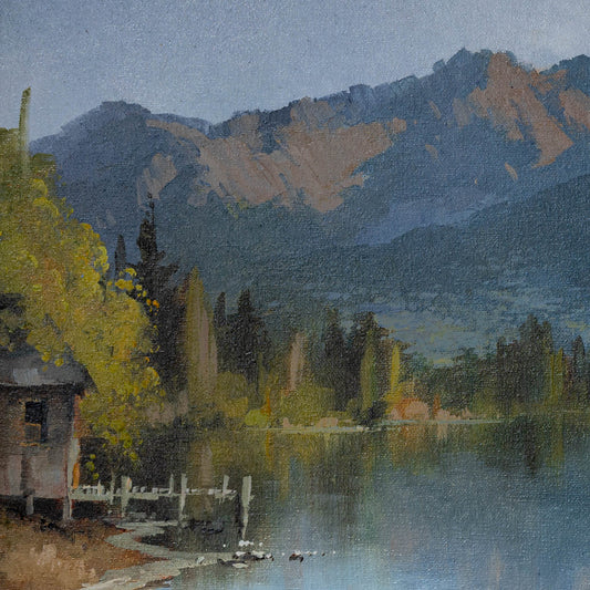 Detail of Framed Oil Painting by Neil J Bartlett Queenstown from Kelvin Heights Silver Fern Gallery