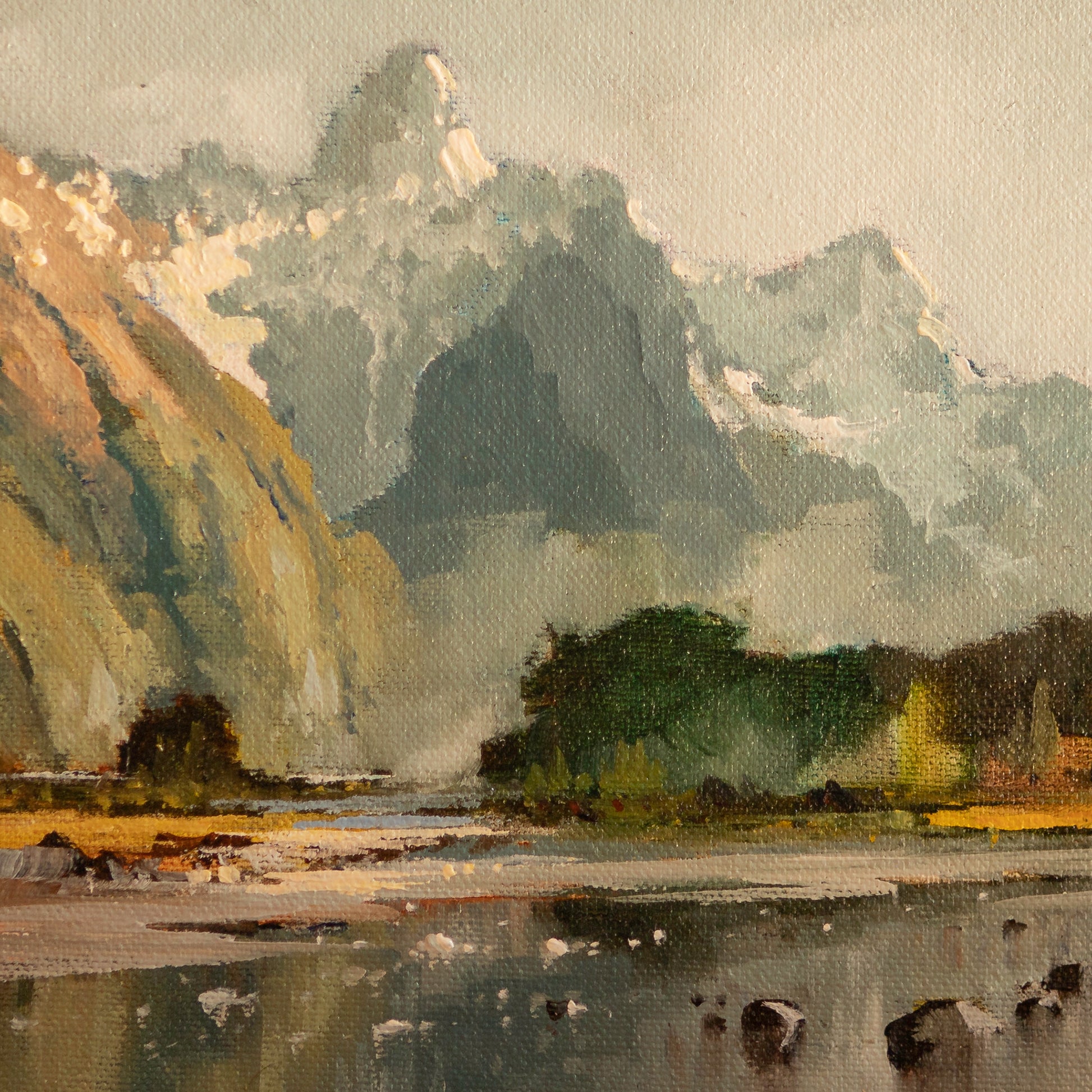 Detail of Framed Oil Painting by Neil J Bartlett of Mount Knox Dart Valley Silver Fern Gallery