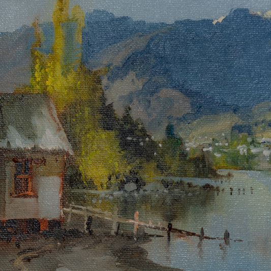 Partial detail of Oil Painting by Neil J Bartlett The Remarkables Mountain Range at Queenstown New Zealand Silver Fern Gallery