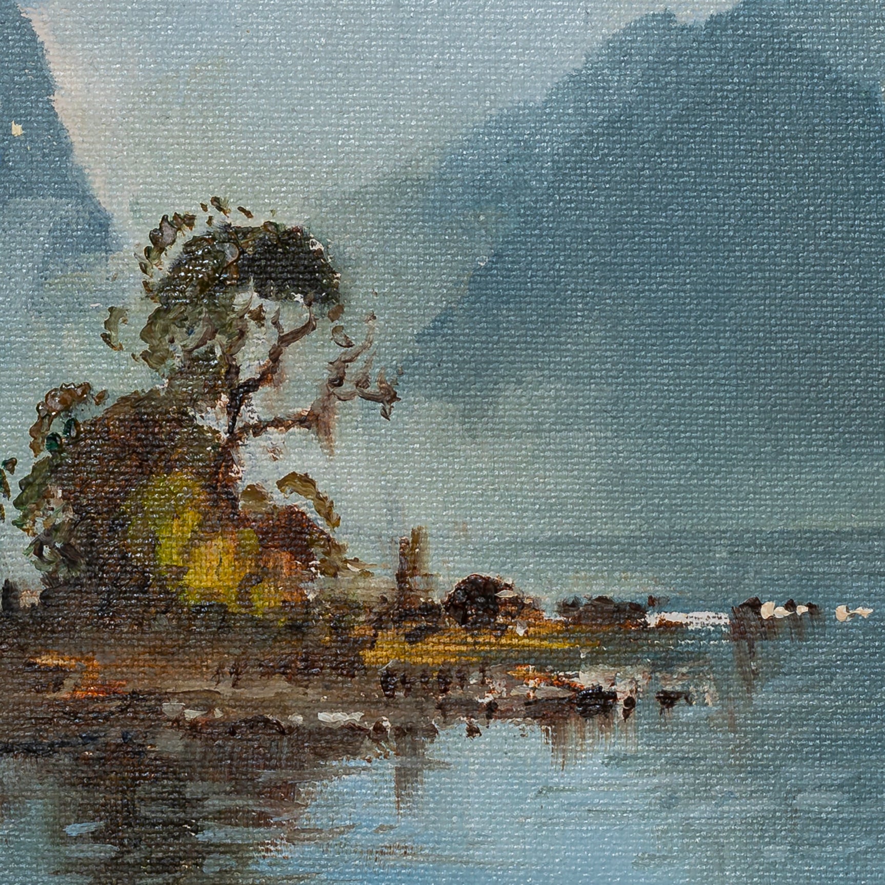 Partial detail of Oil Painting by renowned landscape artist Neil J Bartlett of Milford Sound NZ Silver Fern Gallery