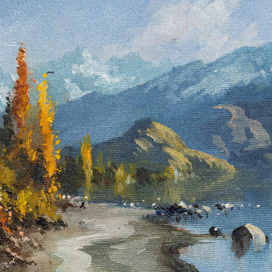 Partial detail of Framed Oil Painting by Neil J Bartlett Wanaka New Zealand Silver Fern Gallery