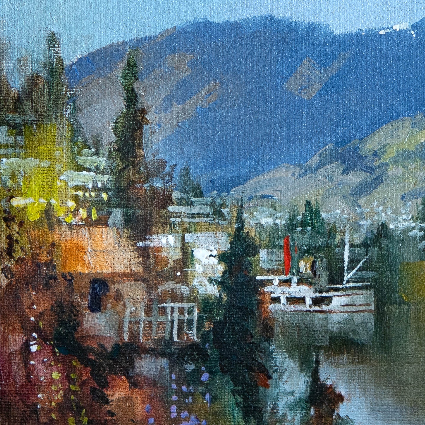 Partial detail of Framed Oil Painting by Neil J Bartlett The Remarkables Queenstown New Zealand Silver Fern Gallery