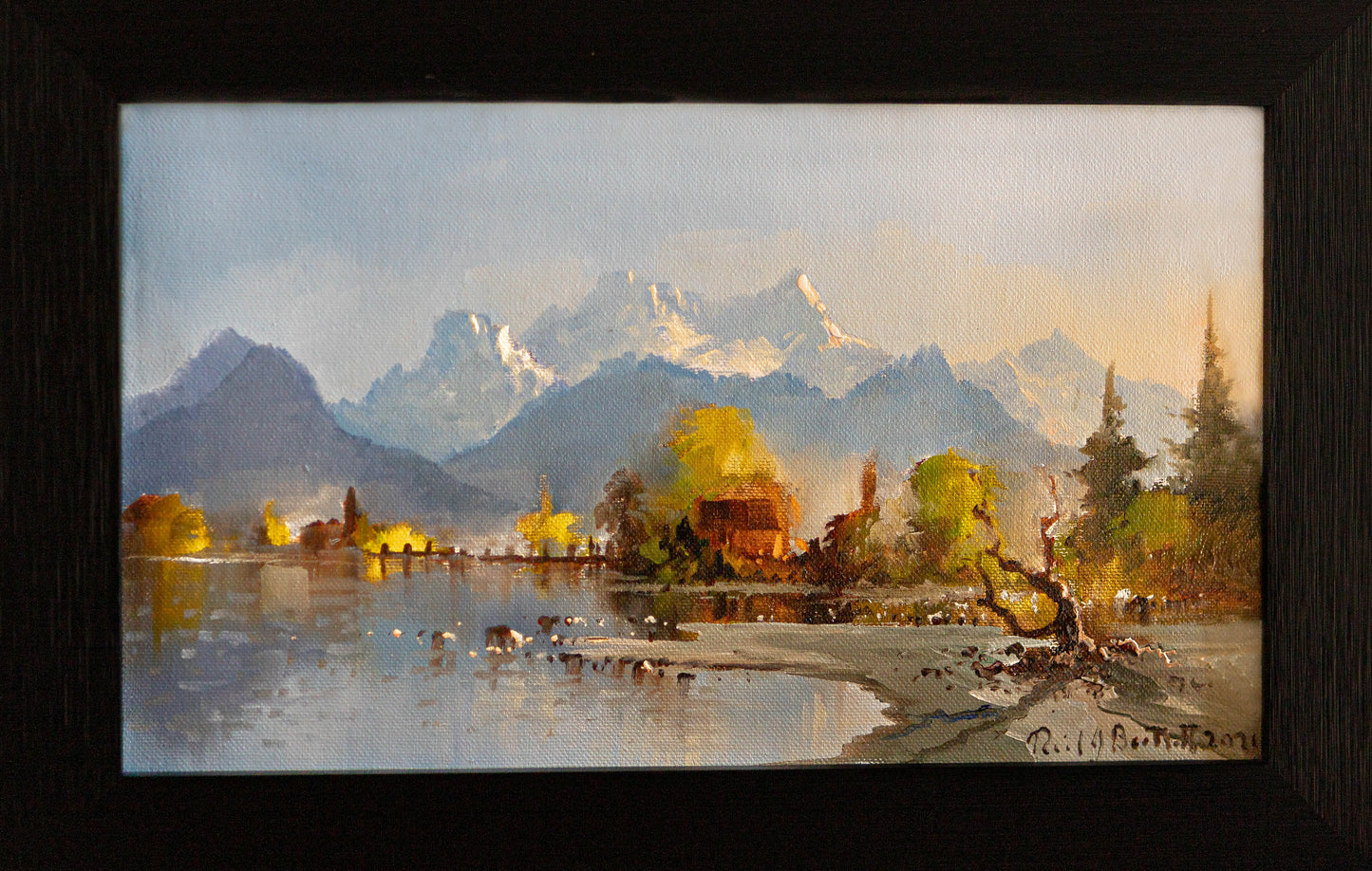 Framed Oil Painting by Neil J Bartlett Winter Glenorchy NZ Silver Fern Gallery