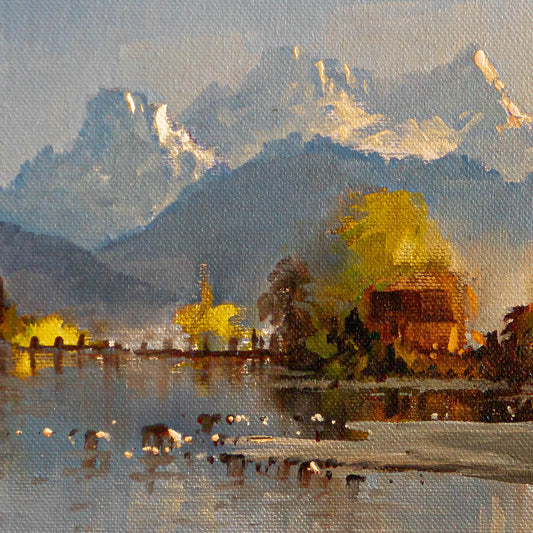 Partial detail of Framed Oil Painting by Neil J Bartlett Winter Glenorchy NZ Silver Fern Gallery